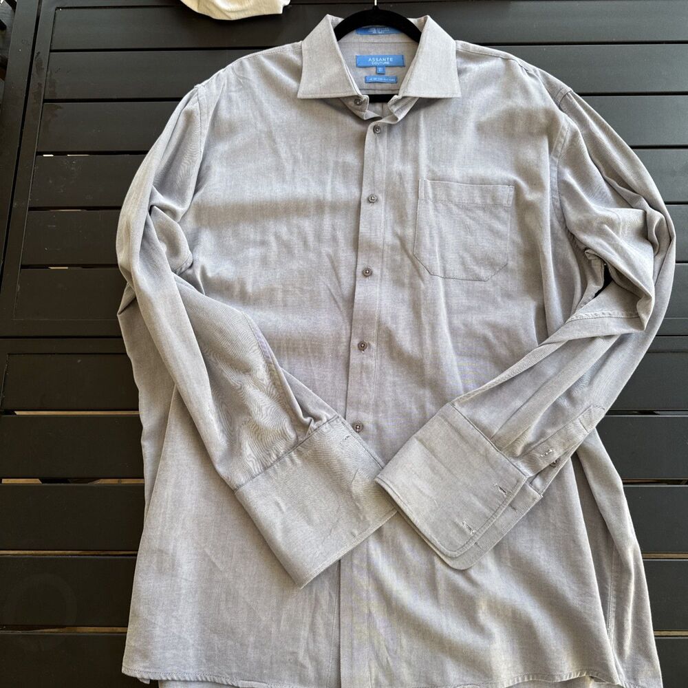BIG & TALL Assante Couture Mens Dress Shirt 18.5” 36/37” Grey